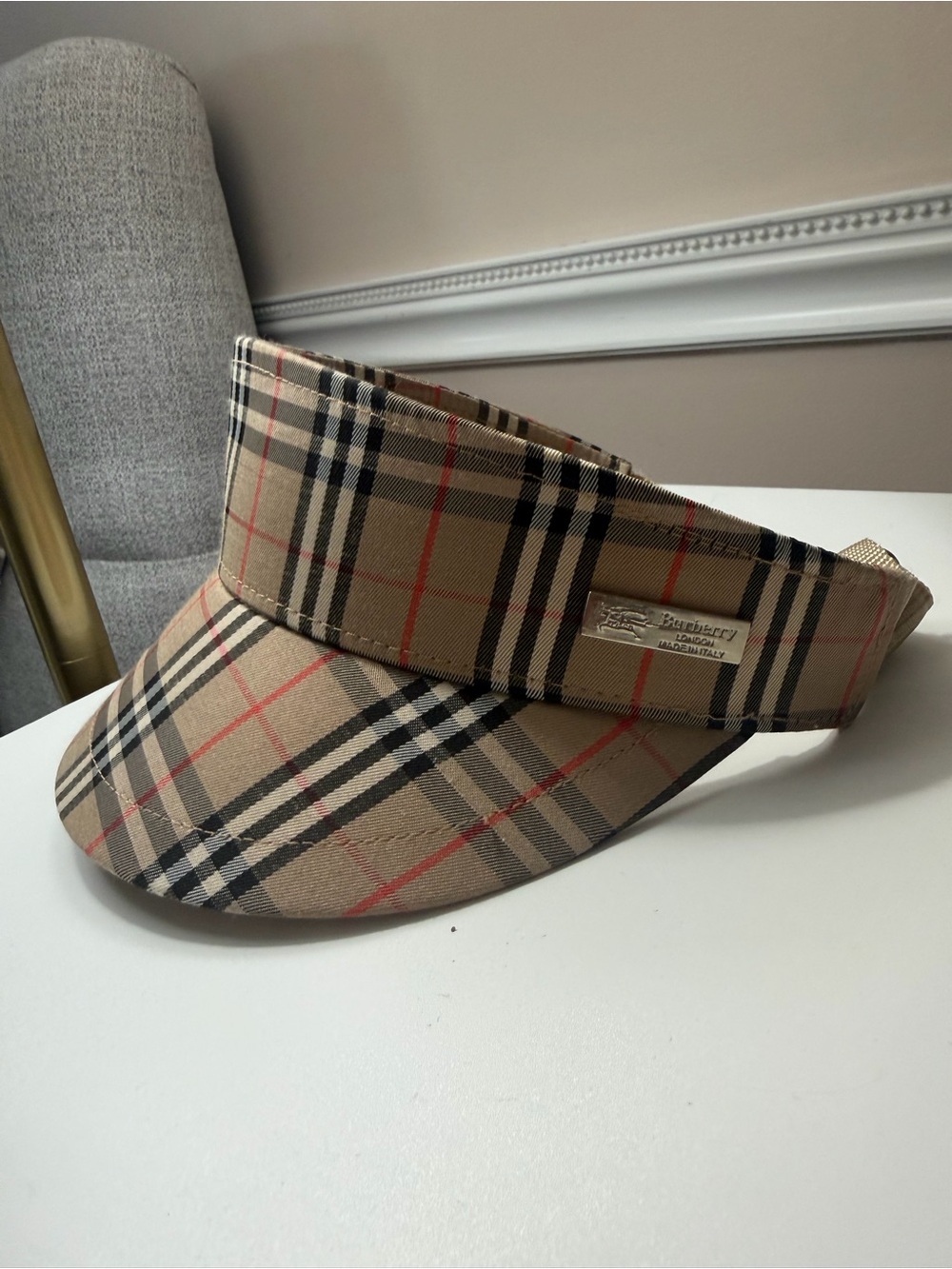 Burberry Beige Vintage Check Visor with Red Accent
